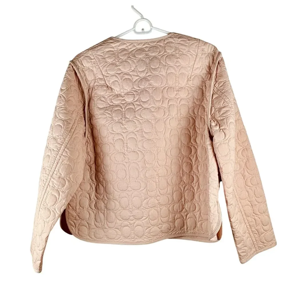 Coach Quilted Jacket Womens Sz Med Pale Pink Logo Cotton NWT Luxury Feminine